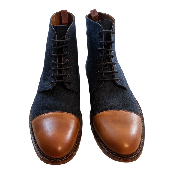 Taft Mens Cap Toe Lace Up Boots Denim Blue Leather Ankle Dress Boots - Picture 3 of 15